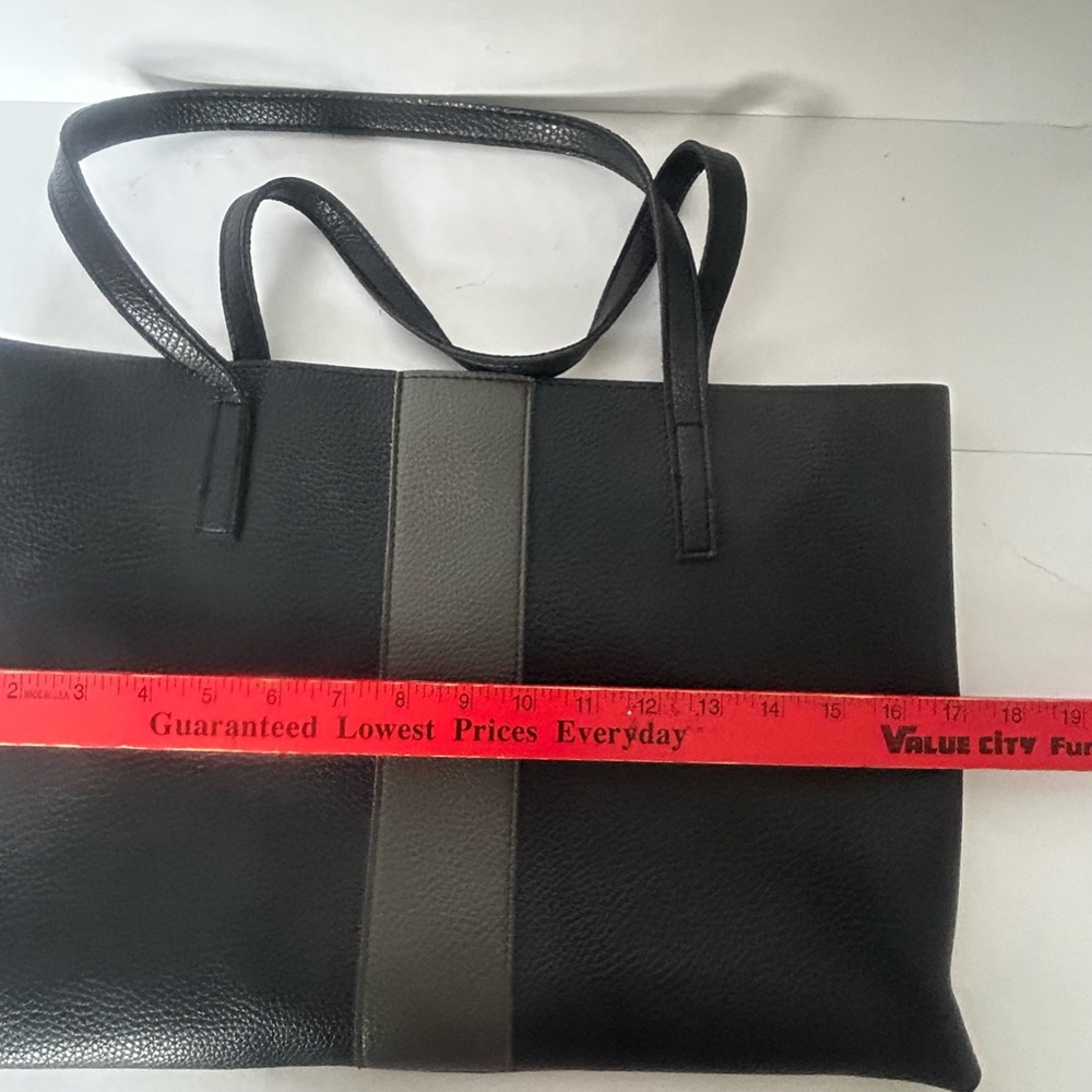 Vince Camuto Black Pebbled Soft Leather Gray Stripe Tote Laptop Bag - Picture 7 of 8